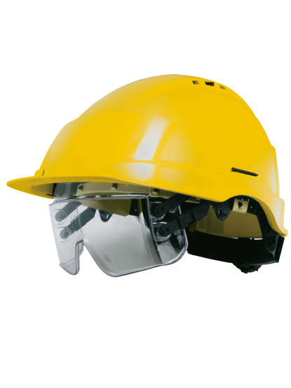 CASQUE CHANTIER IRIS JAUNE A.B.S LUNETTES INTEGREES + SERRAGE CREMAILLERE