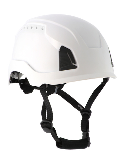 CASQUE DE PROTECTION A CREMAILLERE BLANC COQUE INTERNE EN PPE JUGULAIRE + MENTONNIERE