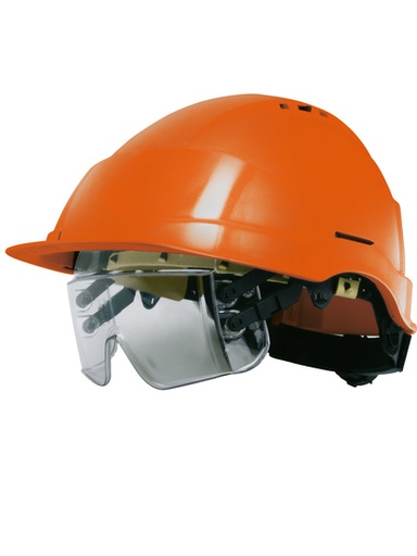 [SINCASIRISOR2] CASQUE CHANTIER IRIS ORANGE A.B.S LUNETTES INTEGREES + SERRAGE CREMAILLERE